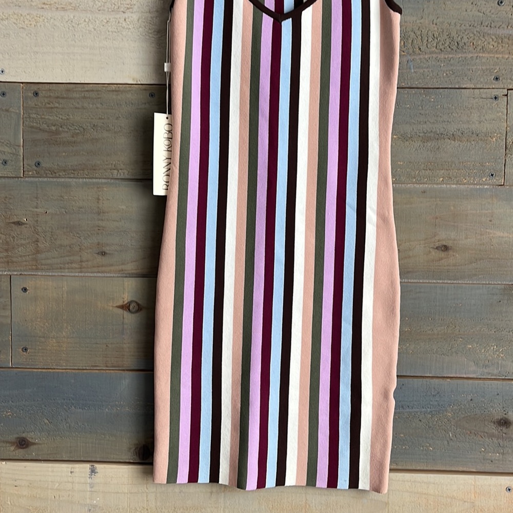 $428 Ronny Kobo Arielle Striped Bodycon Knit Mini Dress Retro 90s - Picture 4 of 12